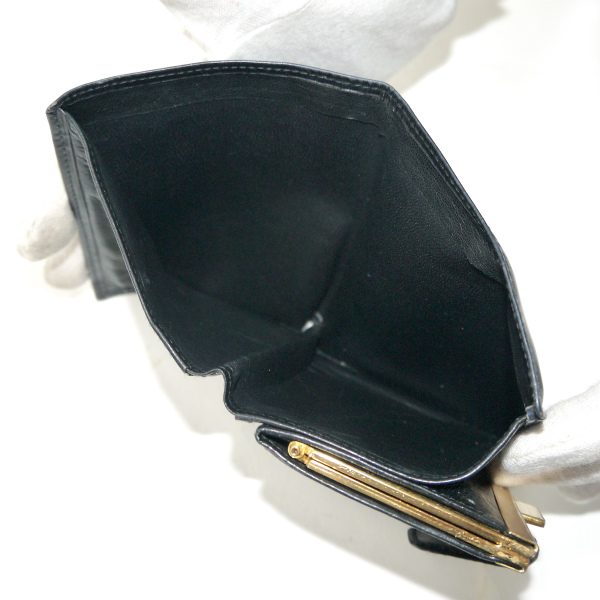 LOEWE本革製二つ折カード&札入黒×アナグラム白10.5×9.8×1.0cm