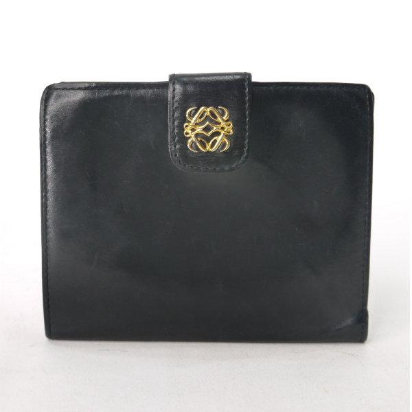 LOEWE アナグラムロゴ ラム革がま口折財布（黒） | Vintage Shop 
