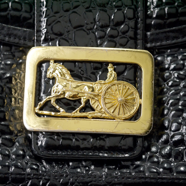 OLD CELINE 馬車金具クロコダイル型押しショルダー（黒） | Vintage Shop RococoVintage Shop Rococo