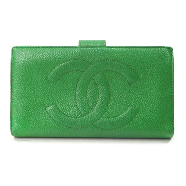 OLD CHANEL ココステッチがま口長財布（緑/キャビアスキン） | Vintage 