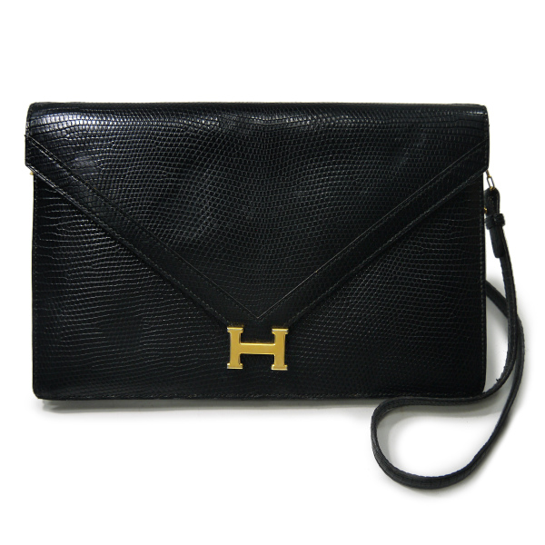 HERMESリディ70sリザードショルダーバッグ（黒） | Vintage Shop 