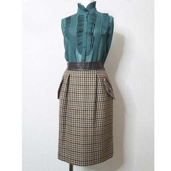 Old Dior 千鳥格子柄ツイード タイトスカート（茶系） | Vintage Shop