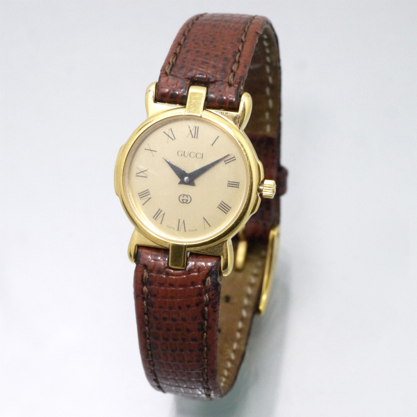OLD Gucci ギリシャ数字 ゴールド腕時計（リザード /茶） | Vintage 