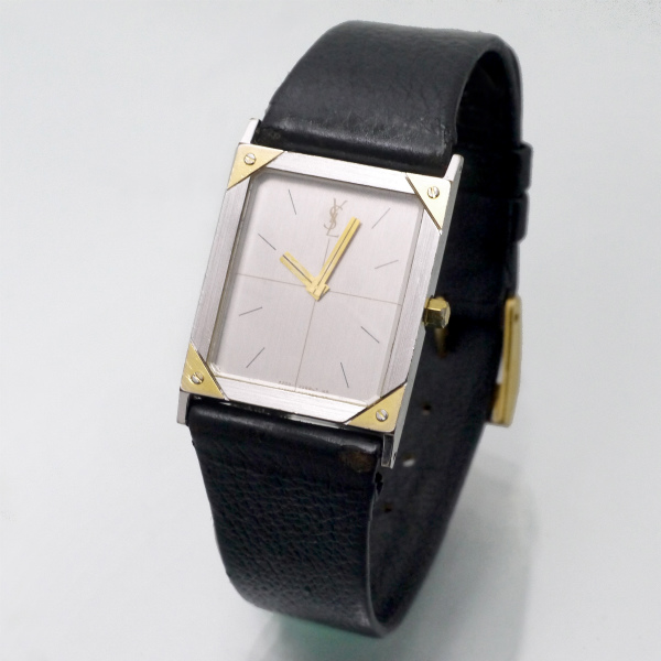 YVES SAINT LAURENT スクエア革バンド腕時計（黒） | Vintage Shop Rococo