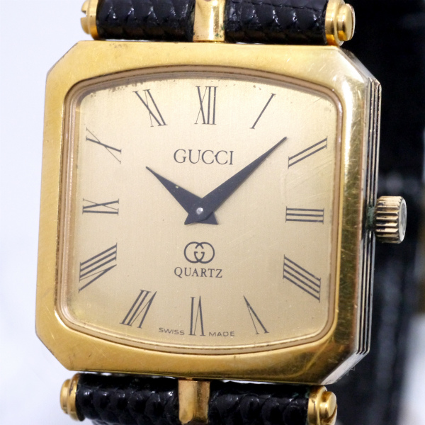 OLD Gucci サイドライン スクエア腕時計（リザード/黒） | Vintage 