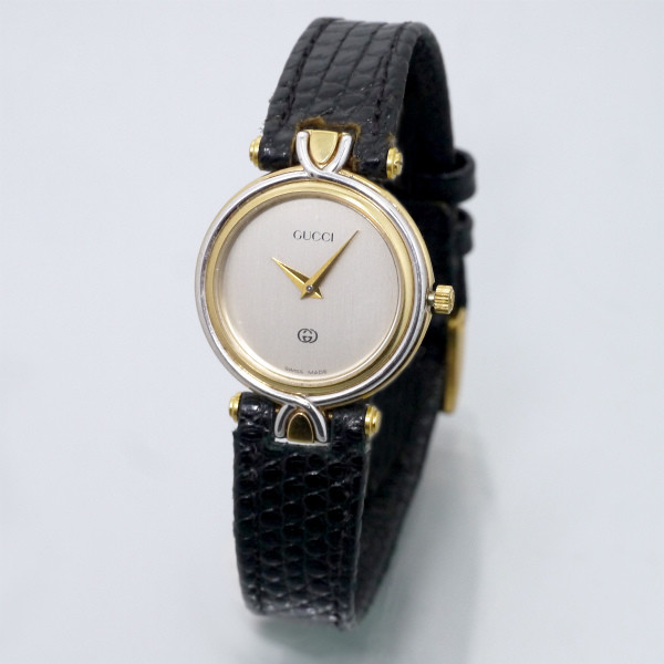 OLD Gucci シルバー×ゴールド腕時計（黒/リザード） | Vintage Shop Rococo
