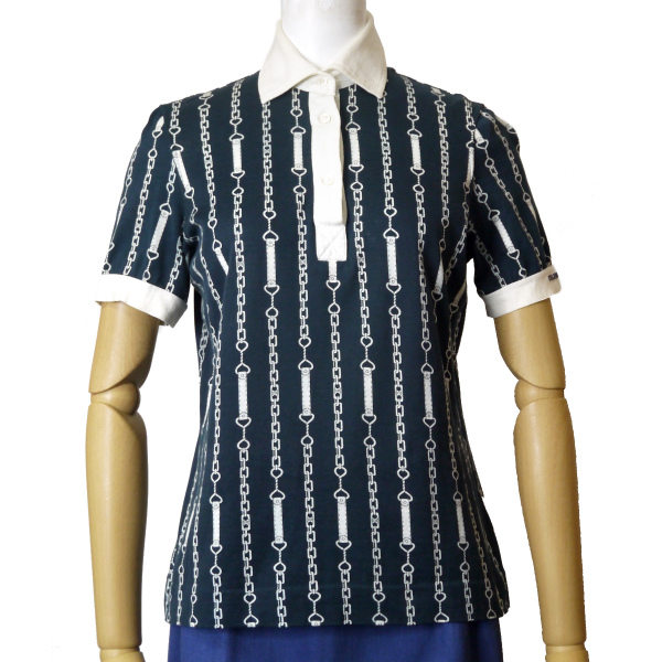 OLD CELINE ベルトチェーン柄ポロシャツ（紺系） | Vintage Shop