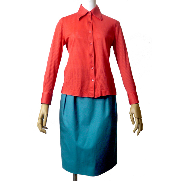 OLD CELINE 馬車刺繍 透かし織りリブブラウス（赤） | Vintage Shop 