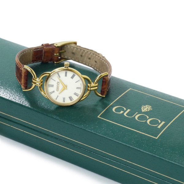 OLD Gucci サイドビッド ローマンインデックス腕時計（クロコ・茶 