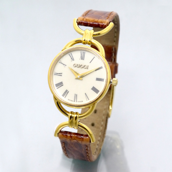 OLD Gucci サイドビッド ローマンインデックス腕時計（クロコ・茶 
