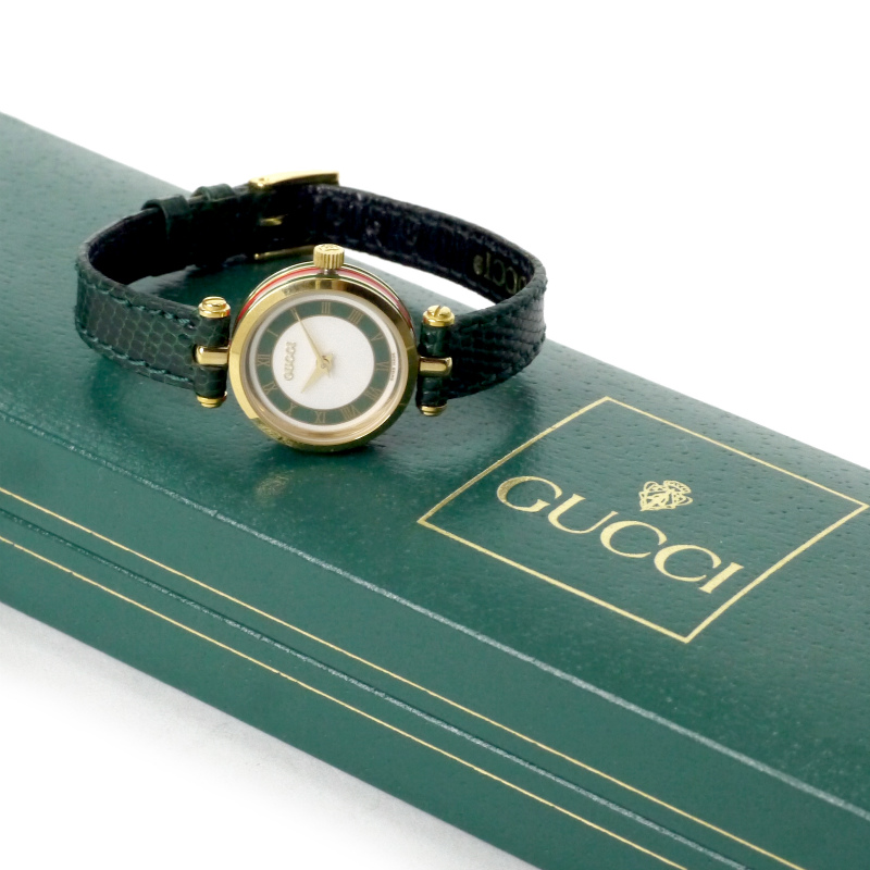 OLD Gucci サイドシェリーミニ腕時計グリーン   Vintage Shop