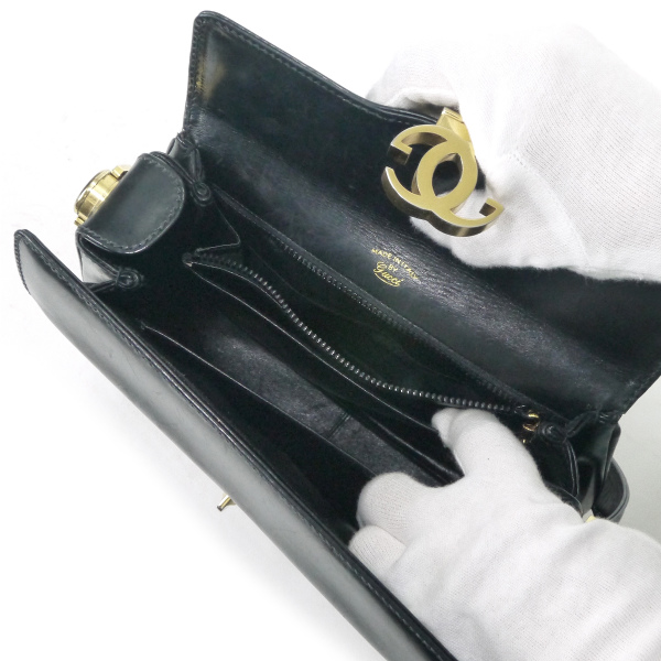 OLD Gucci ロゴ金具ターンロックレザーハンドバッグ（黒） | Vintage 