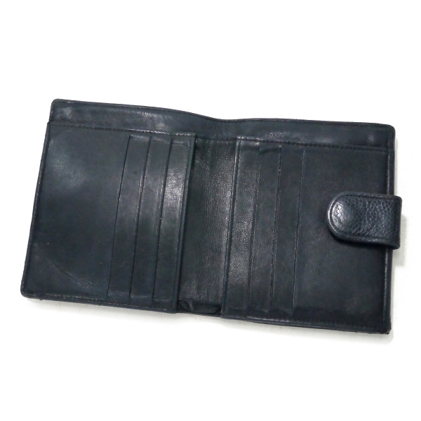 OLD CHANEL ミニココステッチWホック折財布（黒/キャビアスキン 