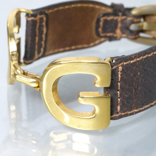 OLD Gucci GGロゴレザーブレスレット（ゴールド/濃茶） | Vintage Shop