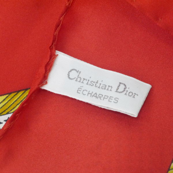 OLD Dior 千鳥格子 ロゴ 宝石 大判シルクスカーフ（赤系） | Vintage